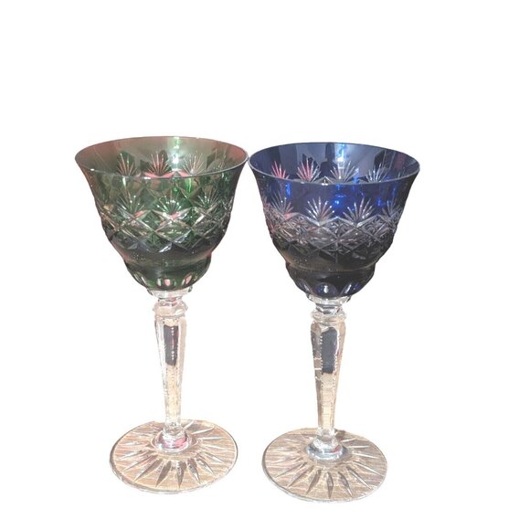 AJKA Discontinued Vintage Hungarian Crystal Cut To Clear Rainbow Wine Glasses - Picture 4 of 8